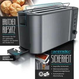 Arendo 2-teiliges Frühstücksset - 4-Scheiben Langschlitz Toaster, 8er Eierkocher, Grau