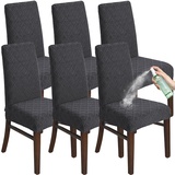 KELUINA Stuhlhussen für Esszimmer 6 Stück, Stretch Jacquard Esszimmerstuhl Slipcover Bezüge, Abnehmbare waschbare wasserdichte Stuhlhussen