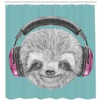 ABAKUHAUS Duschvorhang Faultier DJ Sloth Kopfhörer 175 x 180