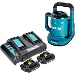 Makita DKT 360 CA2 Akku Wasserkocher 36 V ( 2x 18 V ) 0,8 L  + 2x Akku 2,0 Ah + Doppelladegerät