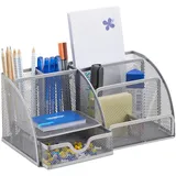 Relaxdays Schreibtisch-Organizer silber Metall 6 Fächer 27,5 x 14,0 x 12,5 cm