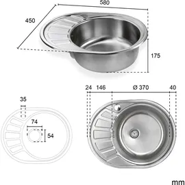 stabilo-sanitär Calypso SR links Einbauspüle Edelstahl Handbetätigung 455 x 580 mm