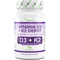 Vitamin D3 20.000 I.E. + Vitamin K2 200mcg 100 Tabletten MK-7 Menachinon-7 IE IU