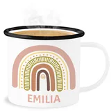 Emaille Becher Blechbecher - Boho - Regenbogen - Dein Name - 300 ml - Weiß Schwarz - bohemian chic stil tasse individuell personalisierter bedrucken personalisierte geschenke schulkind names