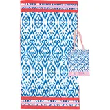 Sorbetto modisches Strandtuch, großes Badetuch mit modernem Print, 90 x 170cm, Microfaser Blau/Weiß mit Tasche