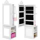 COSTWAY Schmuckschrank 3 in 1 Kinder Spiegelschrank mit Kleiderständer & Haken weiß