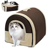 WIYETY Katzenhaus für Draußen Winterfest: Katzenhaus Outdoor, Katzenbett Höhle, Faltbares Katzenbett Outdoor für Kätzchen Kaninchen Meerschweinchen Tierheim Streuner Haustiere (Braun, 37x32x30cm)