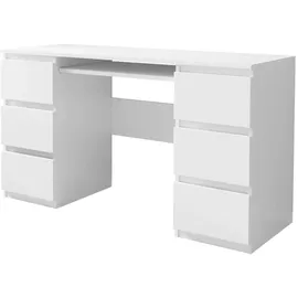 Mirjan24 Schreibtisch Kuba Computertisch vom Hersteller, Modern Kollektion mit Schubladen, Weiß, Holzwerkstoff, 6 Rechteckig, 130x76x51 cm Arbeitszimmer, Schreibtische, Bürotische