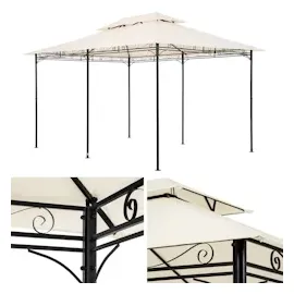 Tectake Luxus Gartenpavillon 4 x 3 m inkl. 6 Seitenteile creme