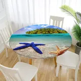 Morbuy Rund Tischdecke Elastisch, Seesternmuster Rund Tischdecken Wasserdicht Lotuseffekt Abwaschbar Abwischbar Tischtuch für Dekoration Küchentisch Garten Outdoor (Durchmesser 110cm,Inseln)