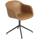 Muuto Fiber Armchair, swivel base, refine leder cognac / schwarz