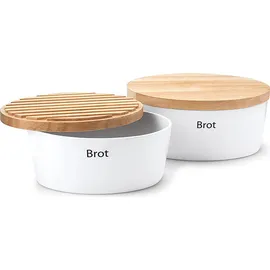 Continenta Brottopf mit Holzdeckel oval 30 cm weiß