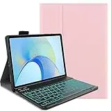 FKQLH Hülle mit Tastatur für Samsung Galaxy Tab Active 5/Tab Active3 8'' SM-X300/X306B/T570/T575, (QWERTY Layout) 7 Backlightfarben Bluetooth-Tastatur Abnehmbare, Rosa