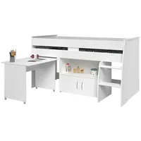 Parisot Hochbett Reverse weiß Kinder- und Jugendzimmer, Bett 90 x 200 mit Schreibtisch - Weiß