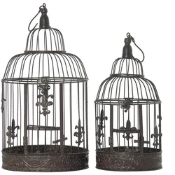Moritz Vogelkäfig Deko Vintage braun Set Dekokäfig Antik Shabby Style Käfig Nostalgie Landhausstil Pflanze