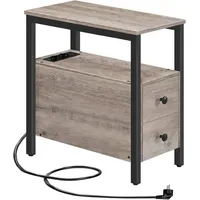HOOBRO Beistelltisch mit Ladestation, Sofatisch mit 2 Schubladen und USB-Anschluss und Steckdose, Nachttisch für kleine Räume, Stabil und Robust, für Wohnzimmer, Schlafzimmer, Hoobro Ebg542bz01