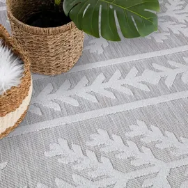 Carpet City In-& Outdoorteppich Santorini 411, 3D-Effekt, Boho-Optik", grau, H:5mm Ø:200cm, Polypropylen, Teppiche, Teppich, Wetterfest - UV-beständig für Terrasse, Flur,