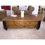 Uncle Joe ́s Couchtisch Roosevelt Truhentisch Truhe im Vintage Shabby chic Style aus Massiv-Holz in braun mit Stauraum und Deckel Holzkiste Beistelltisch Landhaus Wohnzimmertisch Holztisch nussbaum