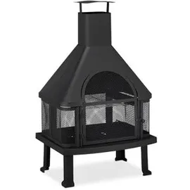 Relaxdays Terrassenofen mit Grill Ø 63 cm Schwarz