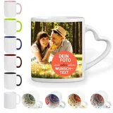 Sunnywall Tasse selbst gestalten mit Foto oder Text Personalisierbar Fototasse Keramiktasse mit Herzhenkel Basis Druck