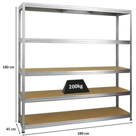 Proregal Schwerlastregal Stahl 180 x 180 x 45 cm silber