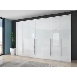 Kleiderschrank PLACES OF STYLE "Piano", weiß (weiß hochglanz), B:322cm H:226cm T:60cm, Spanplatte, Schränke, Drehtürenschrank Kleiderschrank, weiß, UV lackiert, mit Beleuchtung, hochglänzend, Soft-Close Funktion