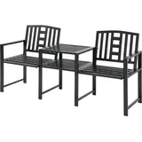 Outsunny Moderne Gartenbank für 2 Personen mit Tisch und Sonnenschirmloch für die Außenausstattung 165x56x85,5 cm Schwarz   Aosom