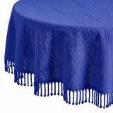 Tischdecke Outdoor Wetterfest, rutschfest & UV-Beständig in 7 Farben mit Fransen - Weichschaum PVC Tischdecke Abwaschbar & Waschbar bei 30°C - Gartentischdecke Oval 160x220 cm Blau