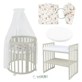 Waldin Babybett OWAL Kinderbett 7in1 mit Matratze, mitwachsendes Kinder-Bett