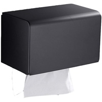 Rubyia Toilettenpapierhalter Mit Deckel, WC Papierhalter Ohne Bohren aus Aluminiumlegierung, Schwarz, Ohne Bohren