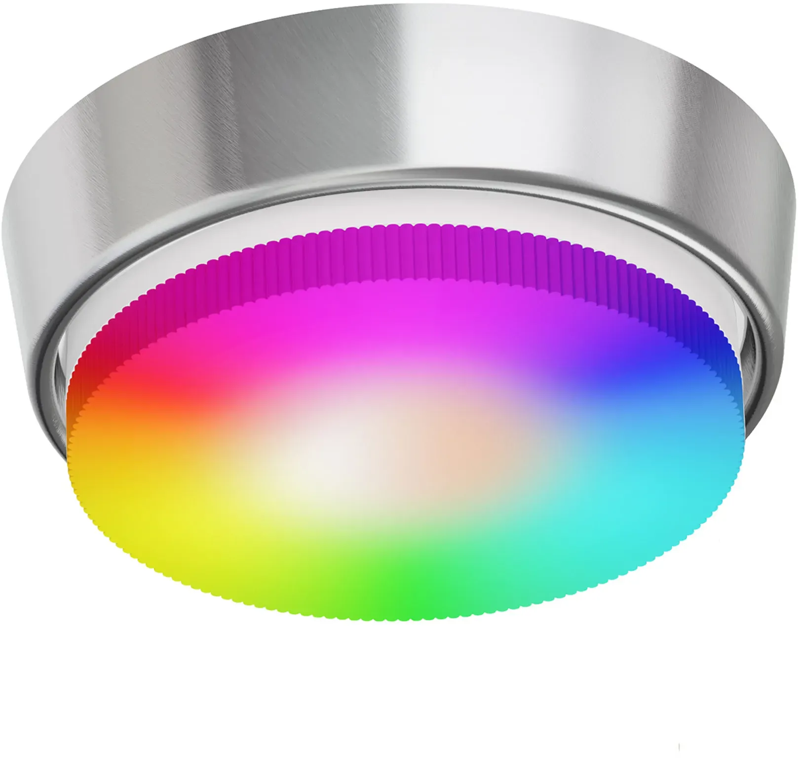 ledscom.de Aufbaurahmen INEL, chrom-matt. rund 90mm Ø + RGB Leuchtmittel warmweiß - kaltweiß (2900 - 6200)