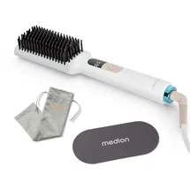 Medion Glättbürste HB1 (Glätteisen & Haarbürste, Haarglätter mit Ionen-Technologie, 5 regelbare Hitzestufen, 165°-210°. Ideal kombinierbar mit unserem Haartrockner) weiß