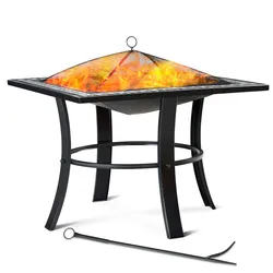 GARDEBRUK® Feuerschale mit Funkenschutz Schürhaken Abdeckung Rost 76x76cm Mosaik Stahl Feuerstelle Feuerkorb Grill Ofen