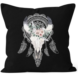 Autiga Dekokissen Kissenbezug Boho Skull Totenkopf Schädel Traumfänger Dreamcatcher Bohamien Kissen-Hülle Deko-Kissen Autiga® schwarz