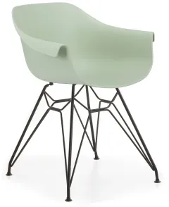 Niehoff Tulip Schalensessel, Sitzschale pastel green, Gestell Eifelturm Eisen schwarz