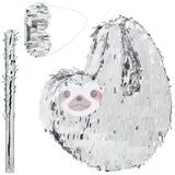 Relaxdays Pinata, Silber, Wellpappe, Kunststoff, Spiel/Spielzeug, 44x48x8 cm, Dekoration