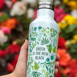 Typhoon Isolierflasche TYPHOON "PURE NEW BLACK", grün (weiß, grün), H:25cm, Edelstahl, Trinkflaschen, Isolierflasche, Edelstahl mit Trend-Design, doppelwandig isoliert, 0,5 Liter