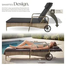 Tectake Rattan Sonnenliege 200 x 70 x 33 cm Grau