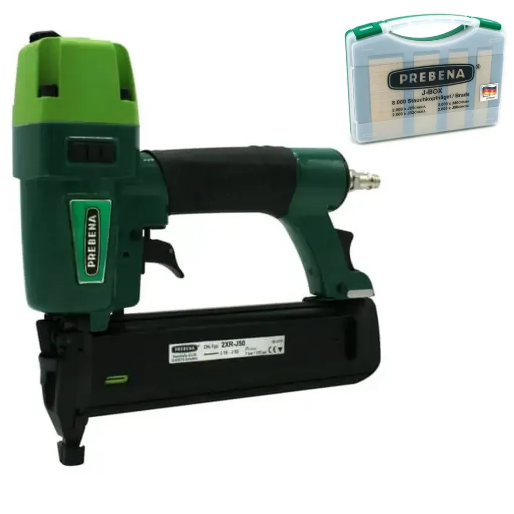 Prebena Druckluftnagler 2XR-J50 Tacker + J-Box Stauchkopfnägel Brads Nägel