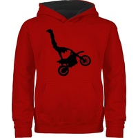 Shirtracer Hoodie Motorrad Stunts - Kinder Fahrzeuge - Kinder Hoodie Kontrast kinderpullover für mädchen motorbike - hoddy motorrad- - pulli bike rot|schwarz 140 (9/11 Jahre)