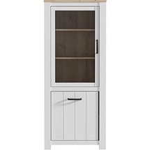 Forte Elara Vitrine mit 1 Tür, 1 Glastür, Holzwerkstoff, Weiß Matt / Bianco Eiche, 77 x 185,3 x 42,2 cm