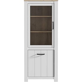 Forte Elara Vitrine mit 1 Tür, 1 Glastür, Holzwerkstoff, Weiß Matt / Bianco Eiche, 77 x 185,3 x 42,2 cm