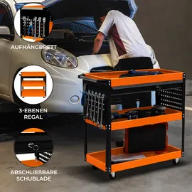 MONSTER SHOP Werkstattwagen 3-ebenen Regal Werkzeugwagen mit Abschließbare Schublade | Rollen