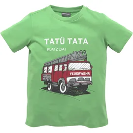 Kidsworld T-Shirt "Feuerwehr-Druck: PLATZ DA", Jungen, Gr. 104/110, grün, Single Jersey, Obermaterial: 100% Baumwolle, bedruckt, Basic, Shirts T-Shirt, Kurzarm, basic geschnitten, mit coolen Statements