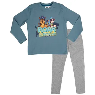 UNITED LABELS Paw Patrol Schlafanzug für Jungen - Roar to The Rescue Kinder Pyjama Set Langarm Oberteil mit Hose Grau/Blau (as3, Numeric, Numeric_122, Numeric_128, Regular, 122-128)