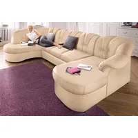 Wohnlandschaft DOMO COLLECTION "Flores auch in Leder-Bezug, B/T/H: 293/180/86 cm, U-Form", beige (creme), B:293cm H:84cm T:182cm, NaturLEDER (echtes Rindsleder) in Sitz und Rücken. Korpus in passendem Kunstleder SOFTLUX bezogen;Microfaser PRIMABELLE (100% Polyester) / Struktur ( 100% Polyester );Kunstleder SOFTLUX / Struktur ( 90% Polyester, 10% Polyacryl ), Sofas, Wohnlandschaft, wahlweise mit Bettfunktion, wahlweise mit Federkern, Topseller