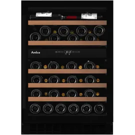 Amica Weintemperierschrank freistehend mit 2 Zonen 130 l X‐Type Design 52‐Flaschen‐Kapazität UV‐Schutz Rauchglastür 88 x 59,5 x 61,5 cm – Weinkuehlschrank Freistehend Schwarz
