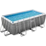 BESTWAY Power Steel Frame Pool Set 412 x 201 x 122 cm inkl. Filterpumpe grau Rattanoptik