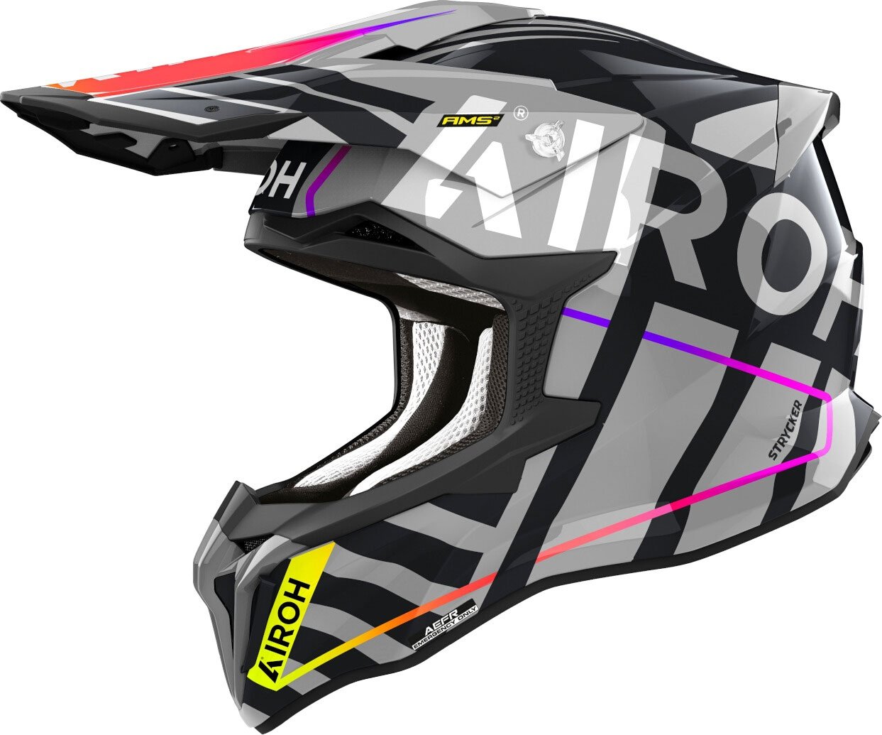 Airoh Strycker Brave, casque à croix - Gris/Noir/Fuchsia/Jaune - L