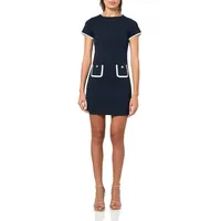 Tommy Hilfiger Damen Scuba Crepe Colorblock Pocket Shift, Sky Captain/Elfenbein, 38 Zierlich - 38 Petite